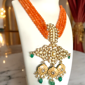 Peach Minakari Kundan Necklace Set
