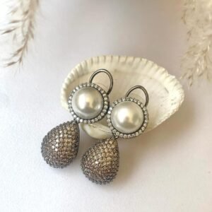 Olive Green Diamond Pearl Earrings