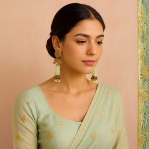 Minty Kundan Cascade Earrings