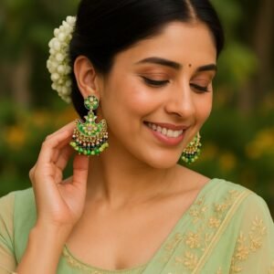 Verdant Splendor Minakari Parrot Green Chandbali